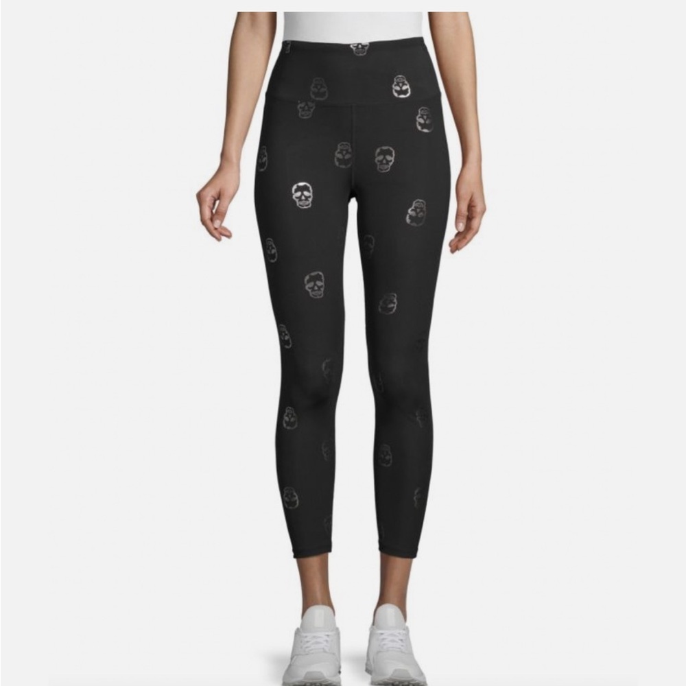 NWT💀Nanette Lepore play skull print compression leggings black/silver MEDIUM